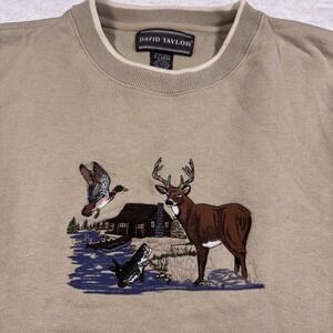 Vintage David Taylor Men's XL Tan Nature Cottage Crewneck Sweatshirt Deer & Duck